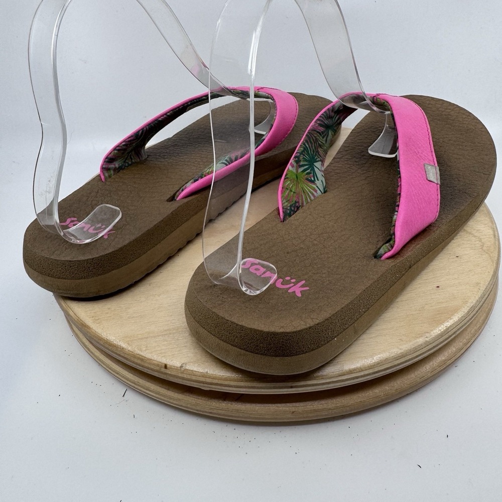Sanuk Yoga Mat Flip Flops Womens 9 Bright Pink Comfort Beach Casual Sandals - Picture 6 of 12